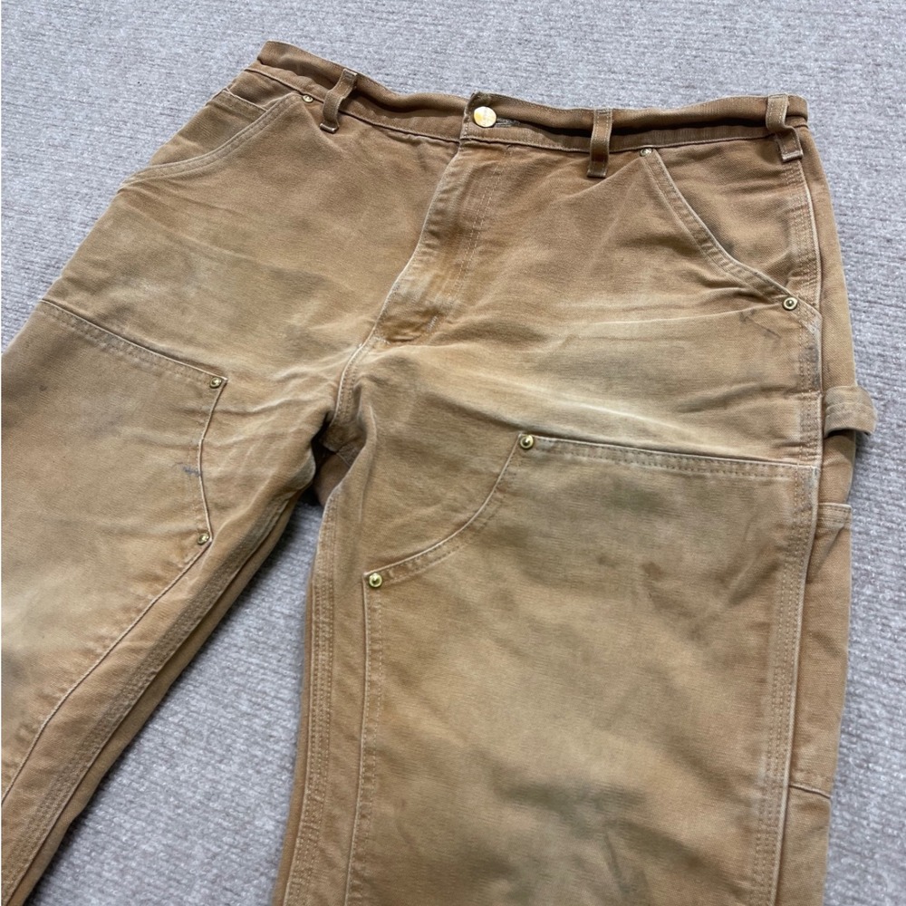 Carhartt Double Knee Pants Made In USA  B01 BRN Size 34x30 Union Made Distressed - Picture 2 of 9